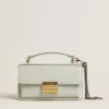 Petit sac Venezia en cuir grainé gris minéral avec détails dorés