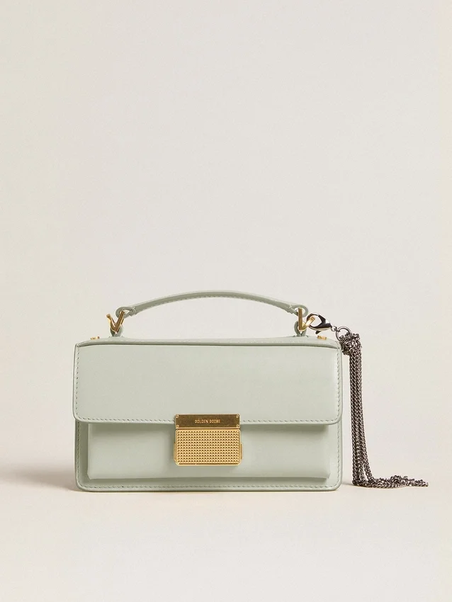 Petit sac Venezia en cuir grainé gris minéral avec détails dorés