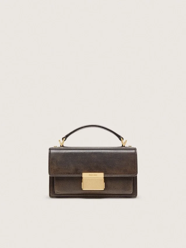 Petit sac Venezia en cuir marron foncé avec boucle dorée