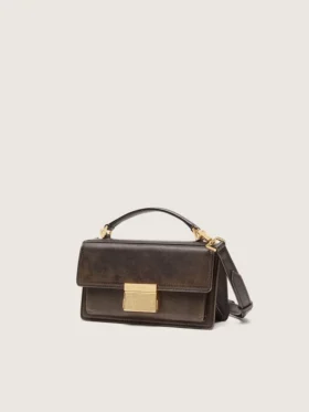 Petit sac Venezia en cuir marron foncé avec boucle dorée
