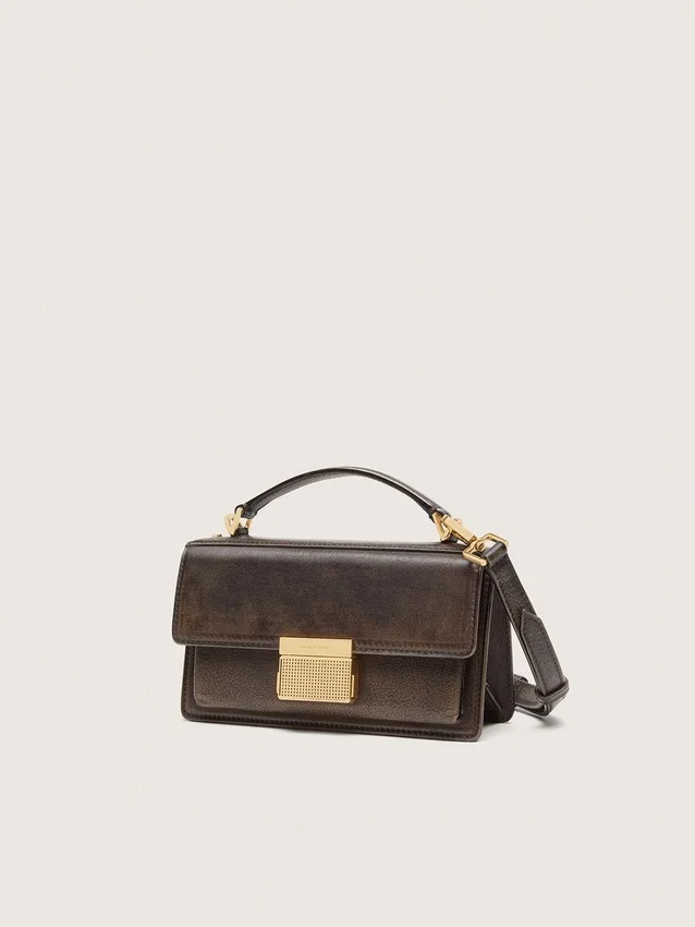 Petit sac Venezia en cuir marron foncé avec boucle dorée