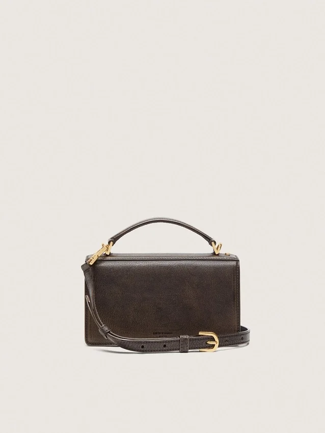 Petit sac Venezia en cuir marron foncé avec boucle dorée