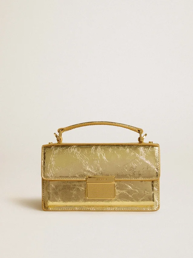 Petit sac Venezia en cuir métallisé doré avec détails dorés