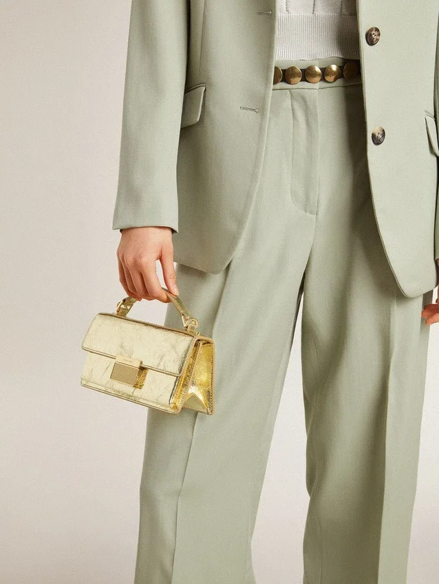 Petit sac Venezia en cuir métallisé doré avec détails dorés