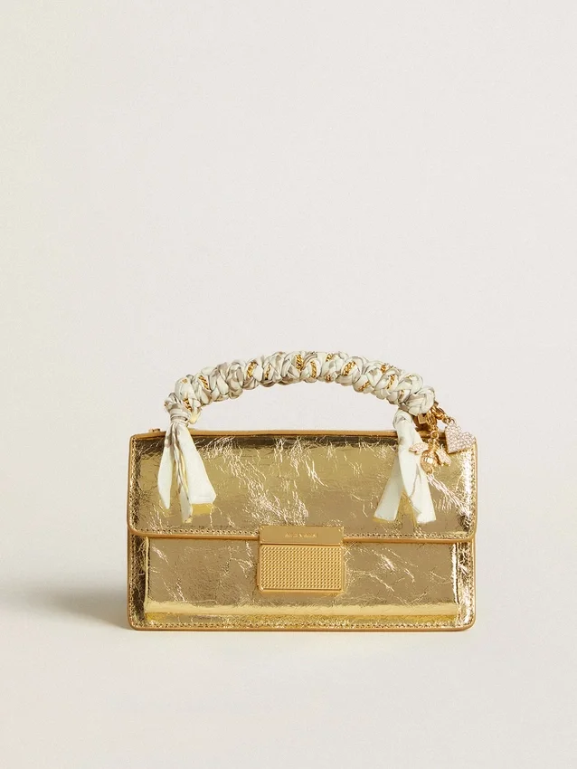 Petit sac Venezia en cuir métallisé doré avec détails dorés