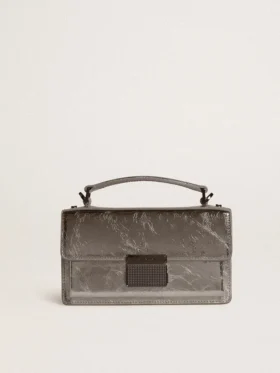Petit sac Venezia en cuir métallisé gris anthracite avec des détails noirs