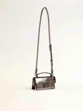 Petit sac Venezia en cuir métallisé gris anthracite avec des détails noirs