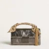 Petit sac Venezia en cuir métallisé gris anthracite avec des détails noirs
