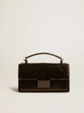 Petit sac Venezia en cuir métallisé noir avec détails noirs