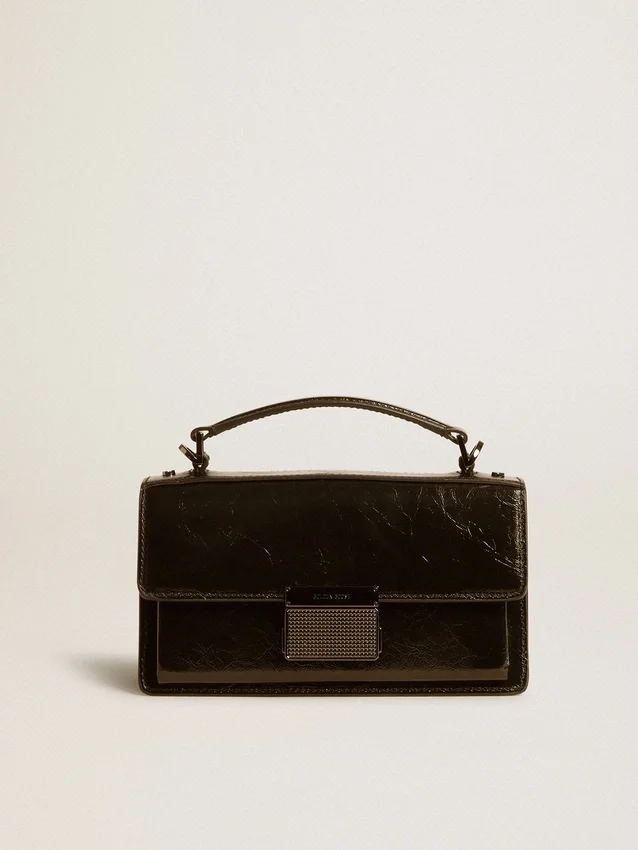 Petit sac Venezia en cuir métallisé noir avec détails noirs