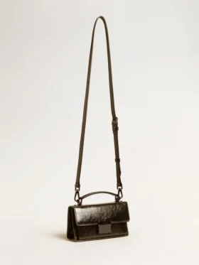 Petit sac Venezia en cuir métallisé noir avec détails noirs