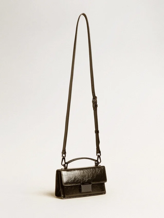Petit sac Venezia en cuir métallisé noir avec détails noirs