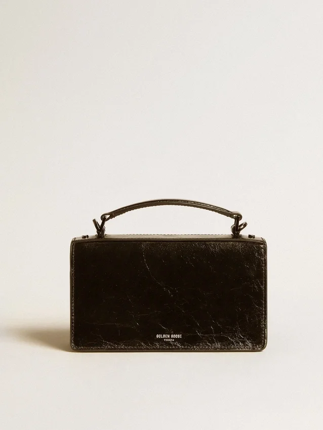 Petit sac Venezia en cuir métallisé noir avec détails noirs