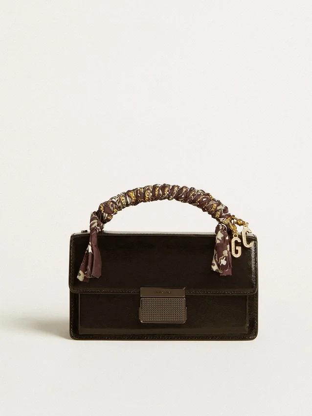 Petit sac Venezia en cuir métallisé noir avec détails noirs