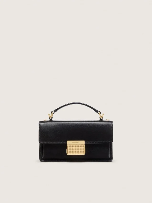 Petit sac Venezia en cuir noir gaufré avec détails dorés