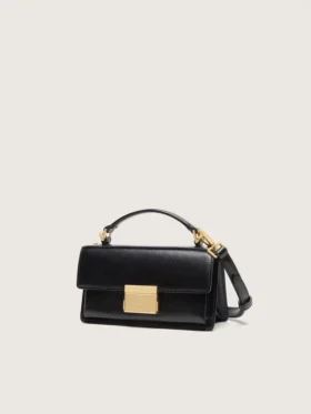 Petit sac Venezia en cuir noir gaufré avec détails dorés