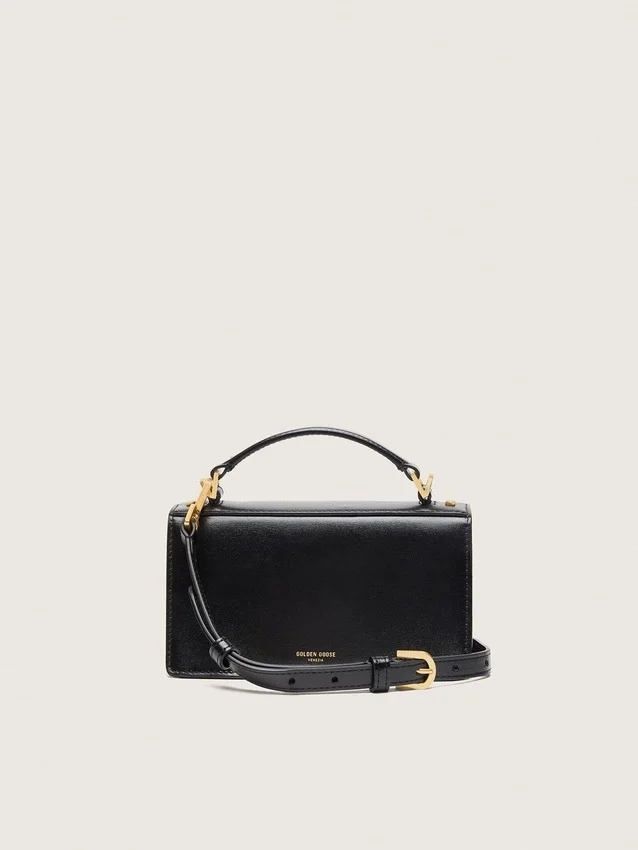 Petit sac Venezia en cuir noir gaufré avec détails dorés