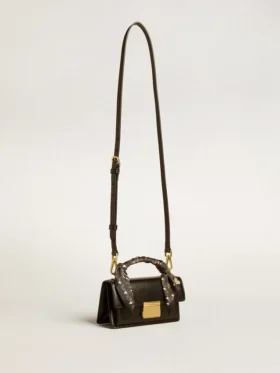 Petit sac Venezia en cuir noir gaufré avec foulard en soie et breloque