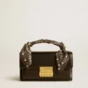 Petit sac Venezia en cuir noir rigide avec foulard en soie