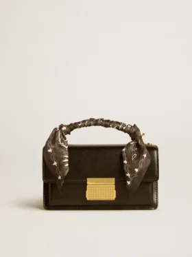 Petit sac Venezia en cuir noir rigide avec foulard en soie