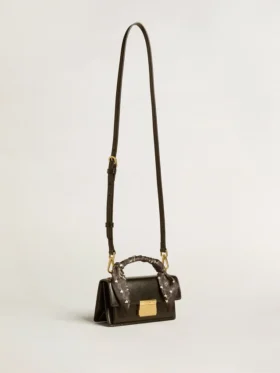 Petit sac Venezia en cuir noir rigide avec foulard en soie