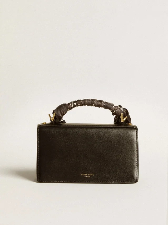 Petit sac Venezia en cuir noir rigide avec foulard en soie