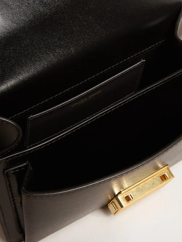 Petit sac Venezia en cuir noir rigide avec foulard en soie