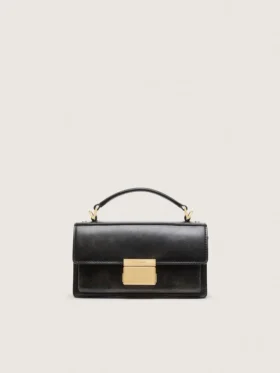 Petit sac Venezia en cuir noir vieilli avec détails dorés