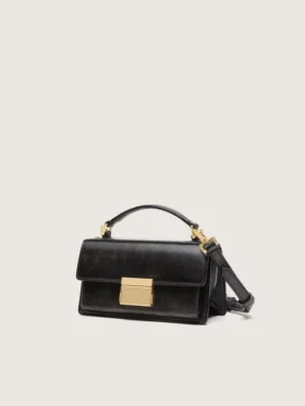 Petit sac Venezia en cuir noir vieilli avec détails dorés