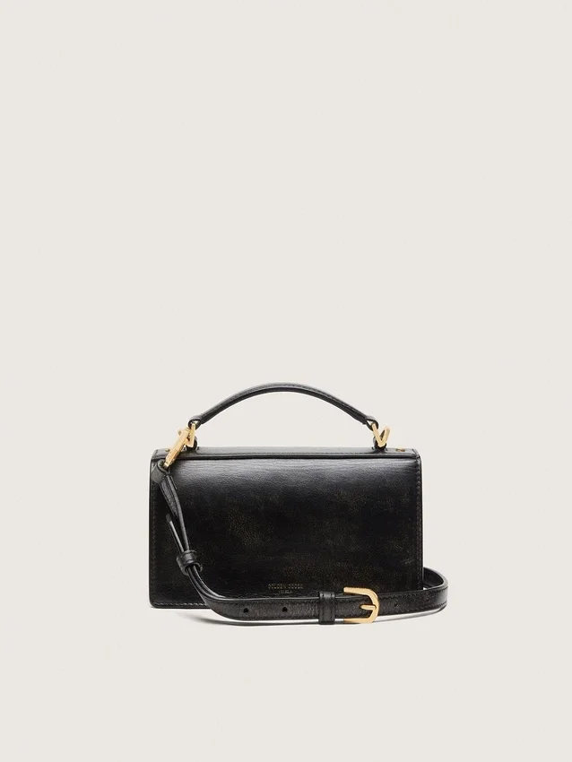 Petit sac Venezia en cuir noir vieilli avec détails dorés