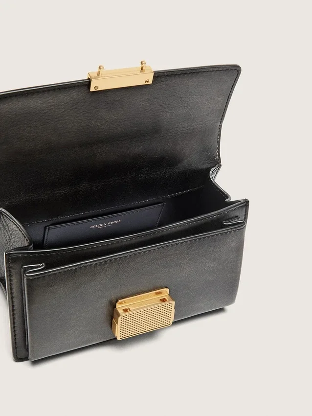 Petit sac Venezia en cuir noir vieilli avec détails dorés
