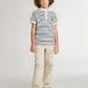 Polo blanc en coton pour garçons avec rayures bleu marine et broderie