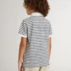 Polo blanc en coton pour garçons avec rayures bleu marine et broderie