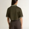 Polo court pour femme en jersey vert militaire avec broderie