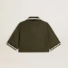 Polo court pour femme en jersey vert militaire avec broderie