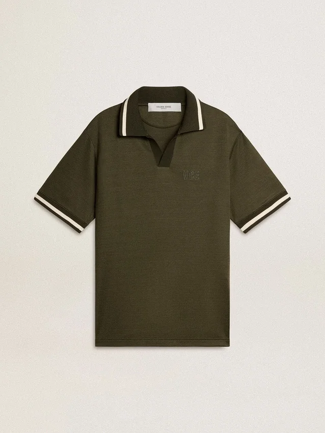 Polo en jersey vert militaire pour homme avec broderie