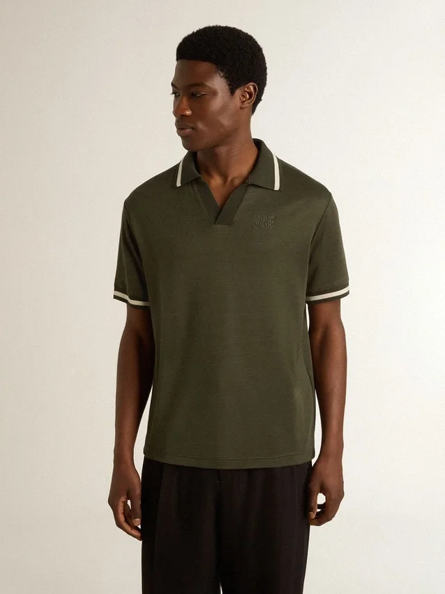 Polo en jersey vert militaire pour homme avec broderie