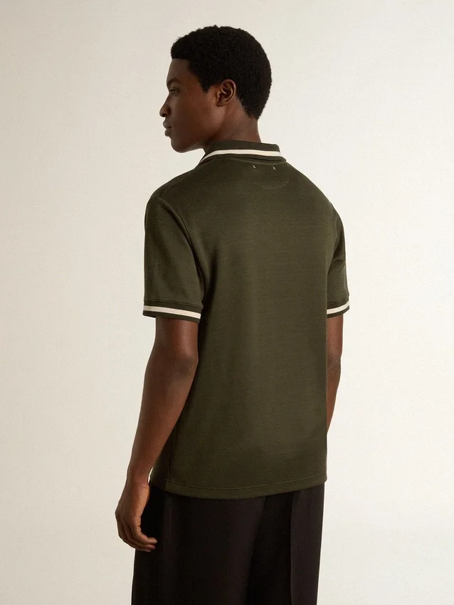 Polo en jersey vert militaire pour homme avec broderie