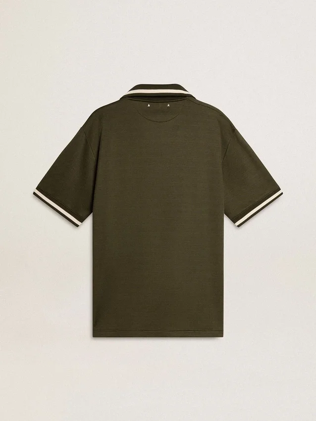 Polo en jersey vert militaire pour homme avec broderie