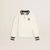 Polo sweat-shirt blanc en coton pour enfant avec broderie sur la poitrine et imprimé dans le dos