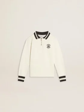 Polo sweat-shirt blanc en coton pour enfant avec broderie sur la poitrine et imprimé dans le dos