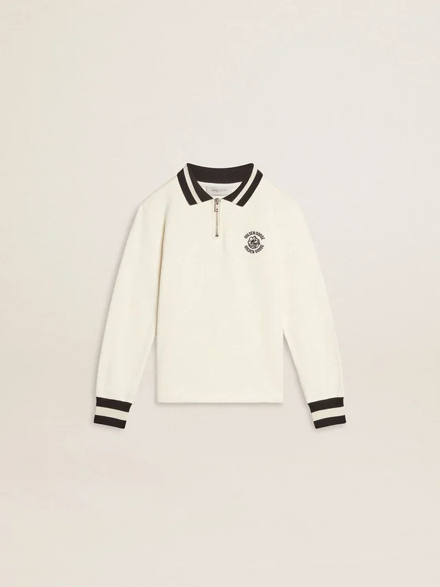 Polo sweat-shirt blanc en coton pour enfant avec broderie sur la poitrine et imprimé dans le dos