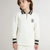 Polo sweat-shirt blanc en coton pour enfant avec broderie sur la poitrine et imprimé dans le dos