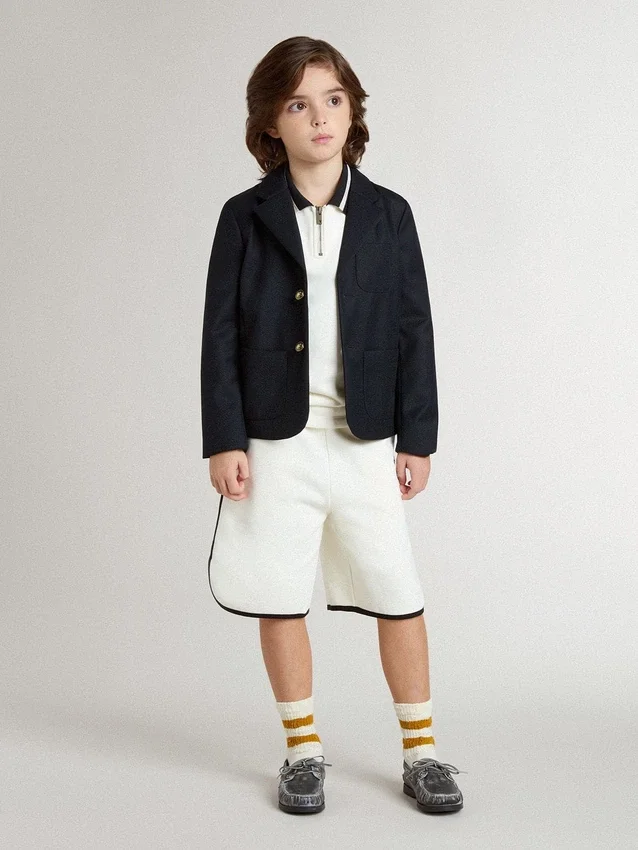 Polo sweat-shirt blanc en coton pour enfant avec broderie sur la poitrine et imprimé dans le dos