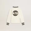 Polo sweat-shirt blanc en coton pour enfant avec broderie sur la poitrine et imprimé dans le dos
