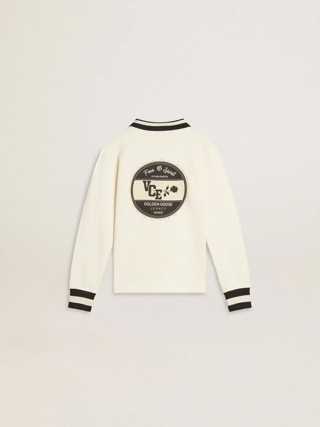 Polo sweat-shirt blanc en coton pour enfant avec broderie sur la poitrine et imprimé dans le dos