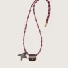 Porte-lunettes avec lacet de randonnée en cuir rayé bordeaux et blanc et deux clips floraux