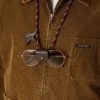 Porte-lunettes avec lacet de randonnée en cuir rayé bordeaux et blanc et deux clips floraux