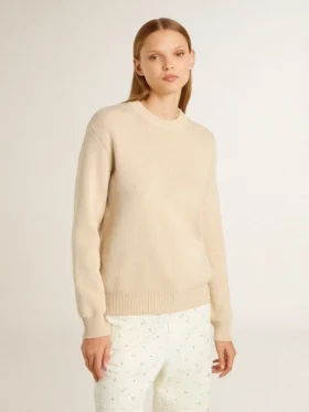Pull beige pour femme avec inscription « Golden » dans le dos