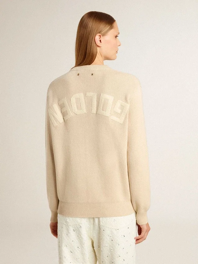 Pull beige pour femme avec inscription « Golden » dans le dos